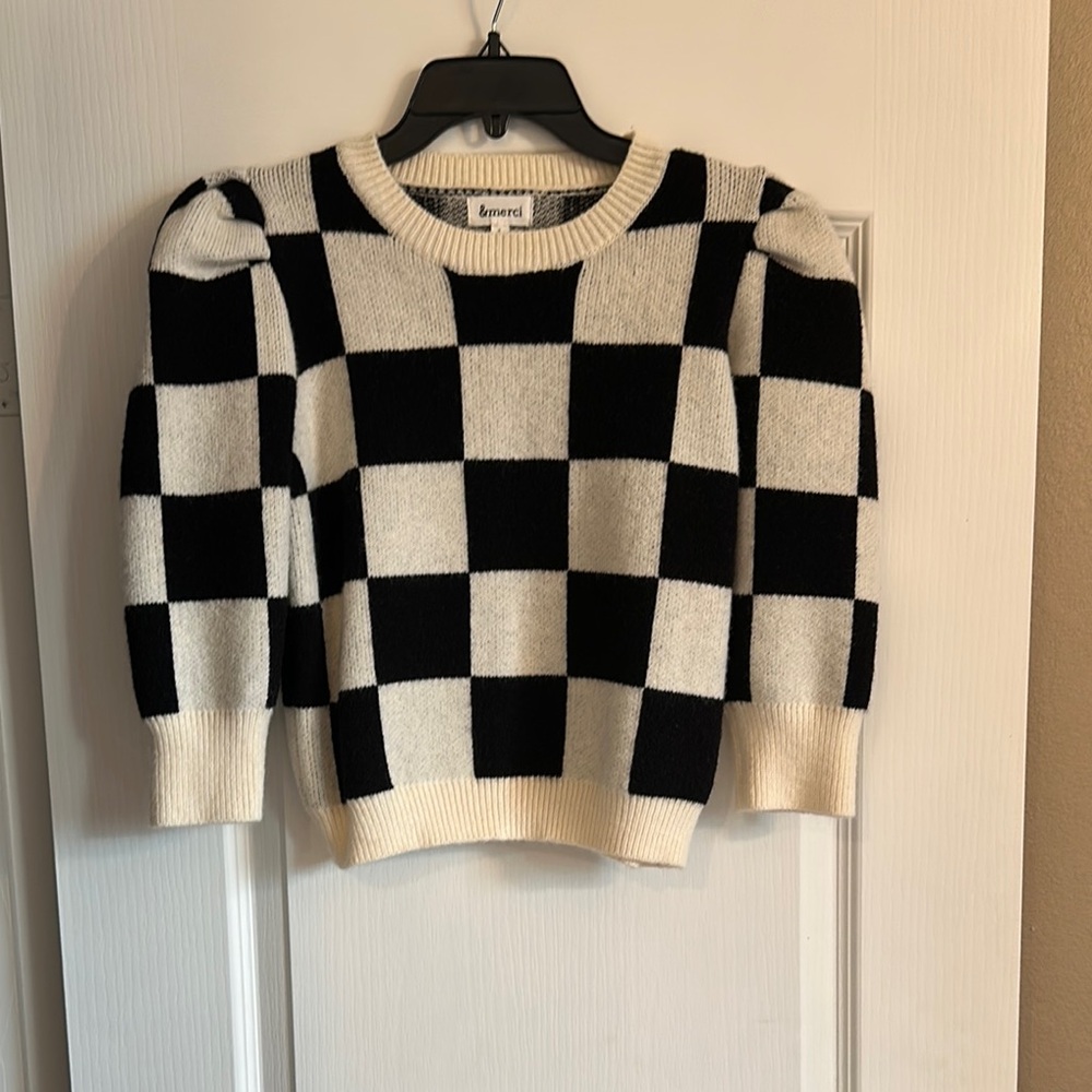 Black and White Checkerboard Crew Neck Sweater